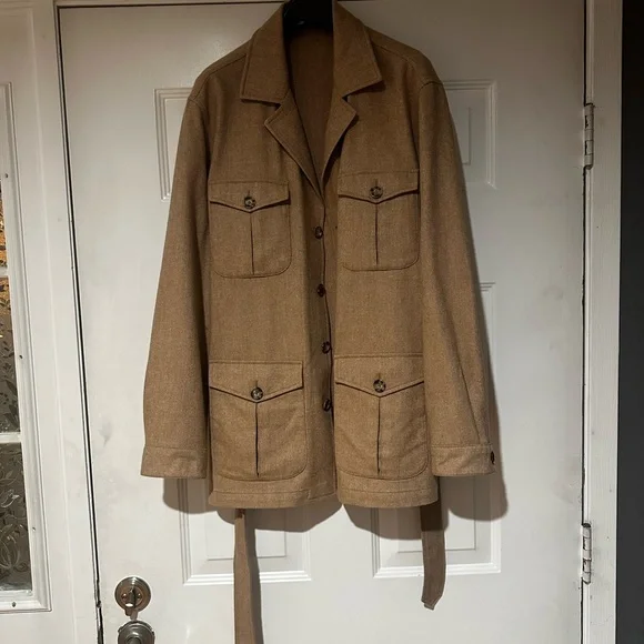 Men's Beige Belted Field Jacket - Picture 3 of 10